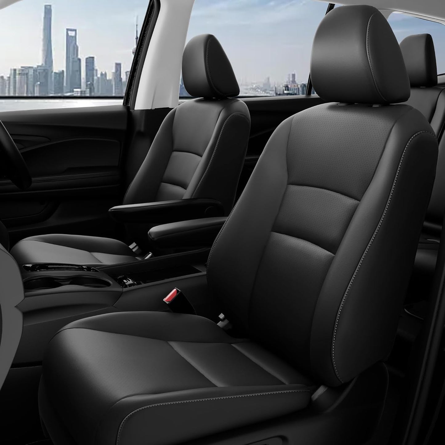 for Honda Pilot Seat Covers - Full Set Custom Car Seat Protectors Fit Pilot EX-L, Special Edition, Touring, Sport 2016 2017 2018 2019 2020 2021 2022-8 Seats,Faux Leather, Black