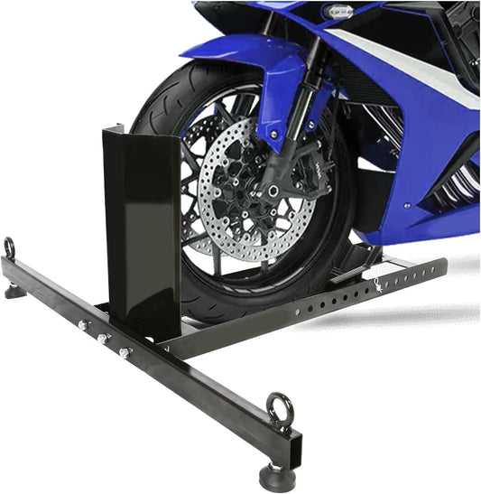 KUAFU Motorcycle Wheel Chock Stand Upright 1800 LBS, Wide Range 3“ to 5” Support Adjustable Heavy Duty Motorcycle Stand Front Wheel Tire Chock for Trailer/Truck/Garage Power Coated Steel