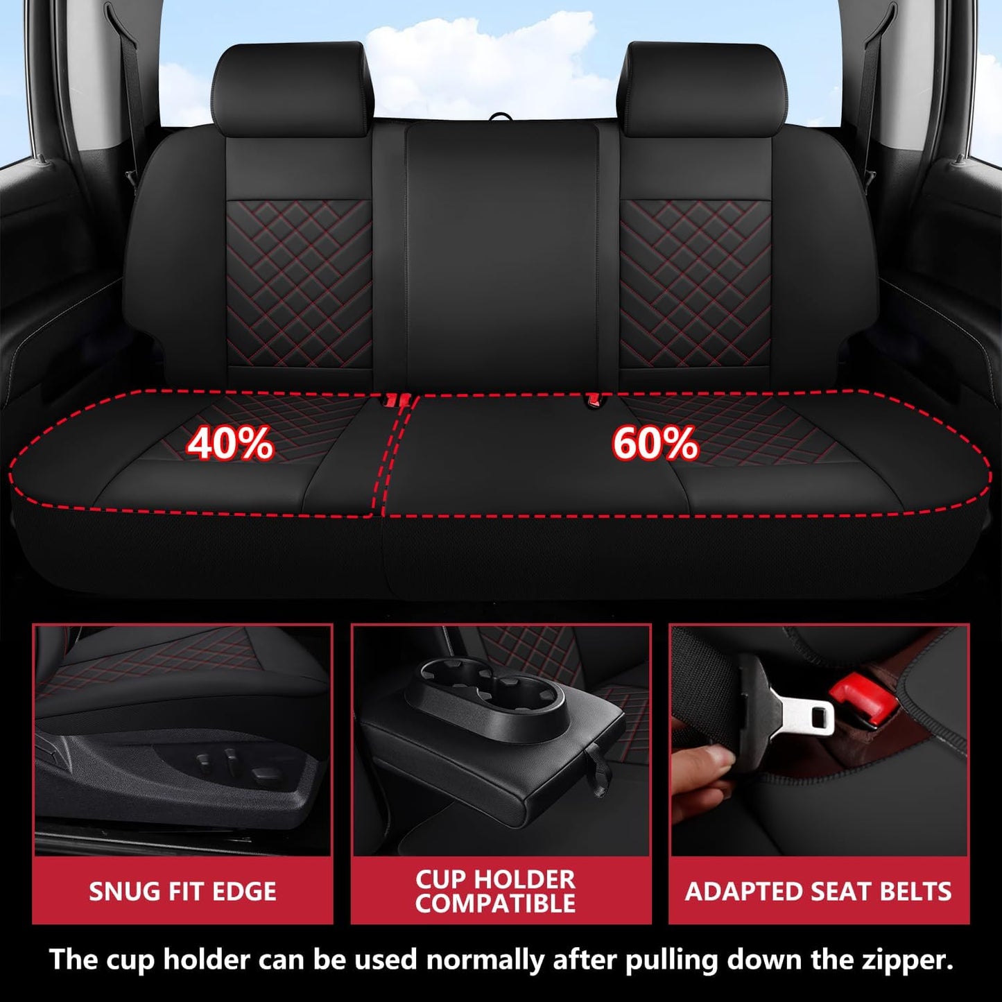 BABYBLU Chevy Chevrolet Silverado GMC Sierra Car Seat Covers Fit 2007-2023 2024 2025 1500/2500HD/3500HD (Black & Red, Full Set)