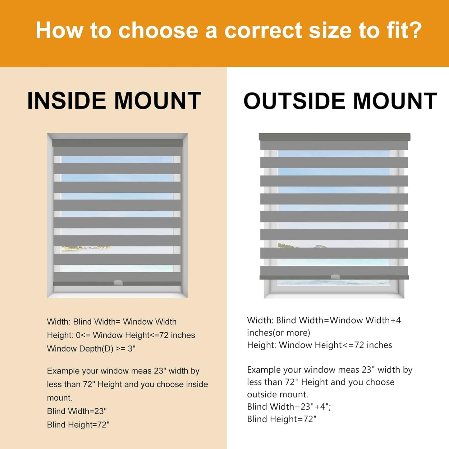 Persilux Zebra Shades Cordless Blinds for Windows (22" W x 72" H, Grey) Dual Layer Zebra Roller Shades, Free Stop Sheer Window Treatments for Home, Office, Bathroom…