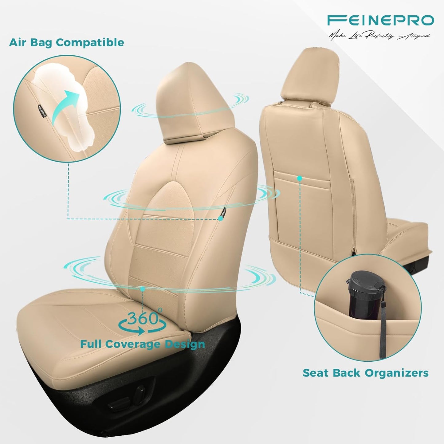 for Toyota Camry Seat Covers XLE XSE V6 2018 2019 2020 2021 2022 2023 2024 - Waterproof Breathable Leather Seat Covers for Cars, Custom Fit Car Seat Covers Full Set, Beige Not for Hybrid