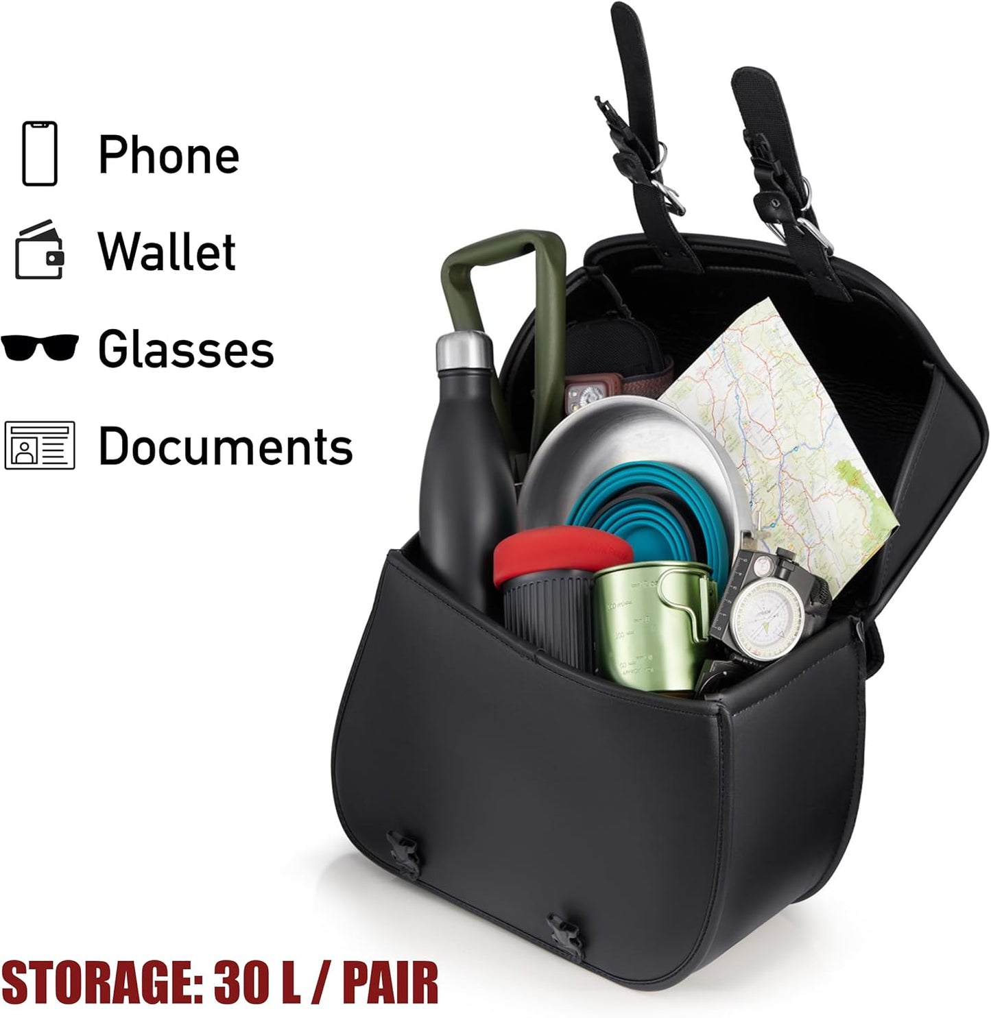 Nomad Leather Motorcycle Saddlebags Large Quick-Easy Universal Fit Throw Over Saddle Bags Cruiser Biker Side Bags (Black)