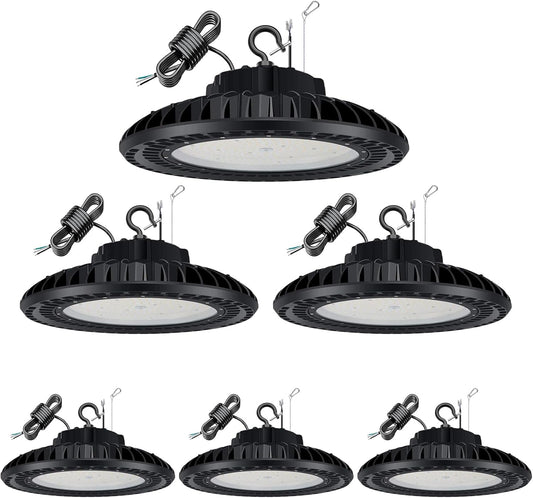 6 Pack 300W LED High Bay Light, UL&DLC Listed 41000LM Dimmable UFO High Bay LED Lights for Warehouse, 5000K Daylight IP65 Waterproof Commercial Bay Lighting 𝐀𝐂𝟏𝟎𝟎-𝟐𝟕𝟕𝐕
