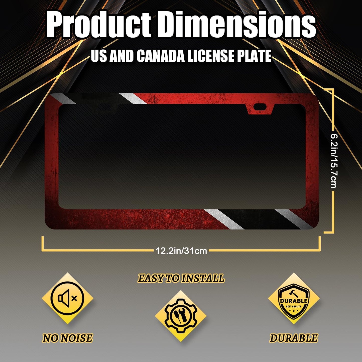 Trinidad and Tobago Flag License Plate Frame Flag License Plate Holder Stainless Steel Funny Colorful Car Accessories Decoration 6.3" X 12.3" with 2 Holes Screws