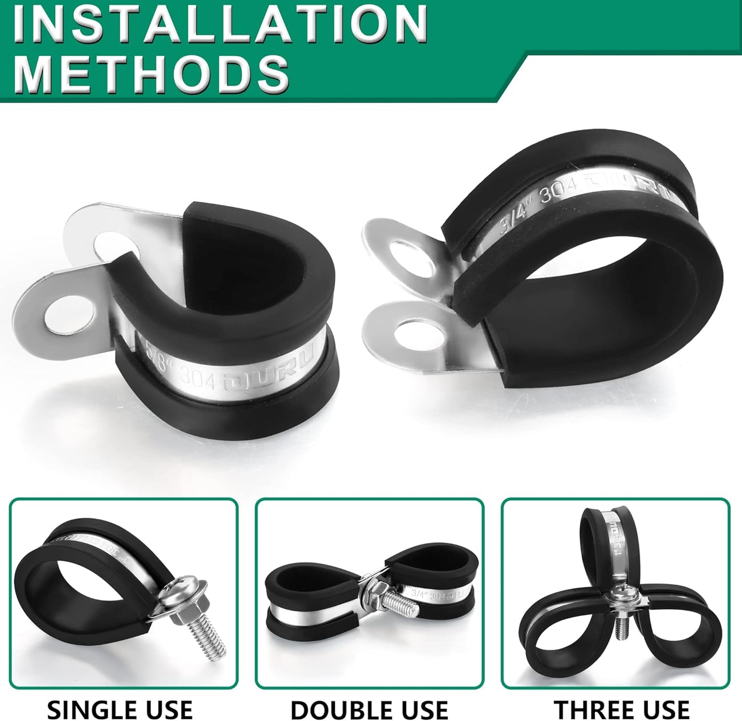 15pcs 1-1/2 Inch Stainless Steel Cable Clamps,Rubber Coated Cushioned Insulated Cable Clamp,Automotive Cable Wire Clamps,Pipe Clamps,Metal Clamp for Tube,Lines,Wire Cord Installation(Black,38mm)