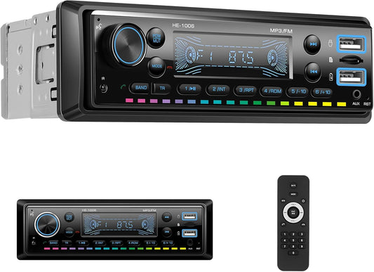 Single Din Bluetooth 5.0 Hands-Free Calling Car Stereo LCD Digital Display FM Radio MP3 Media Player USB/AUX/TF Card Input, USB Fast Charging