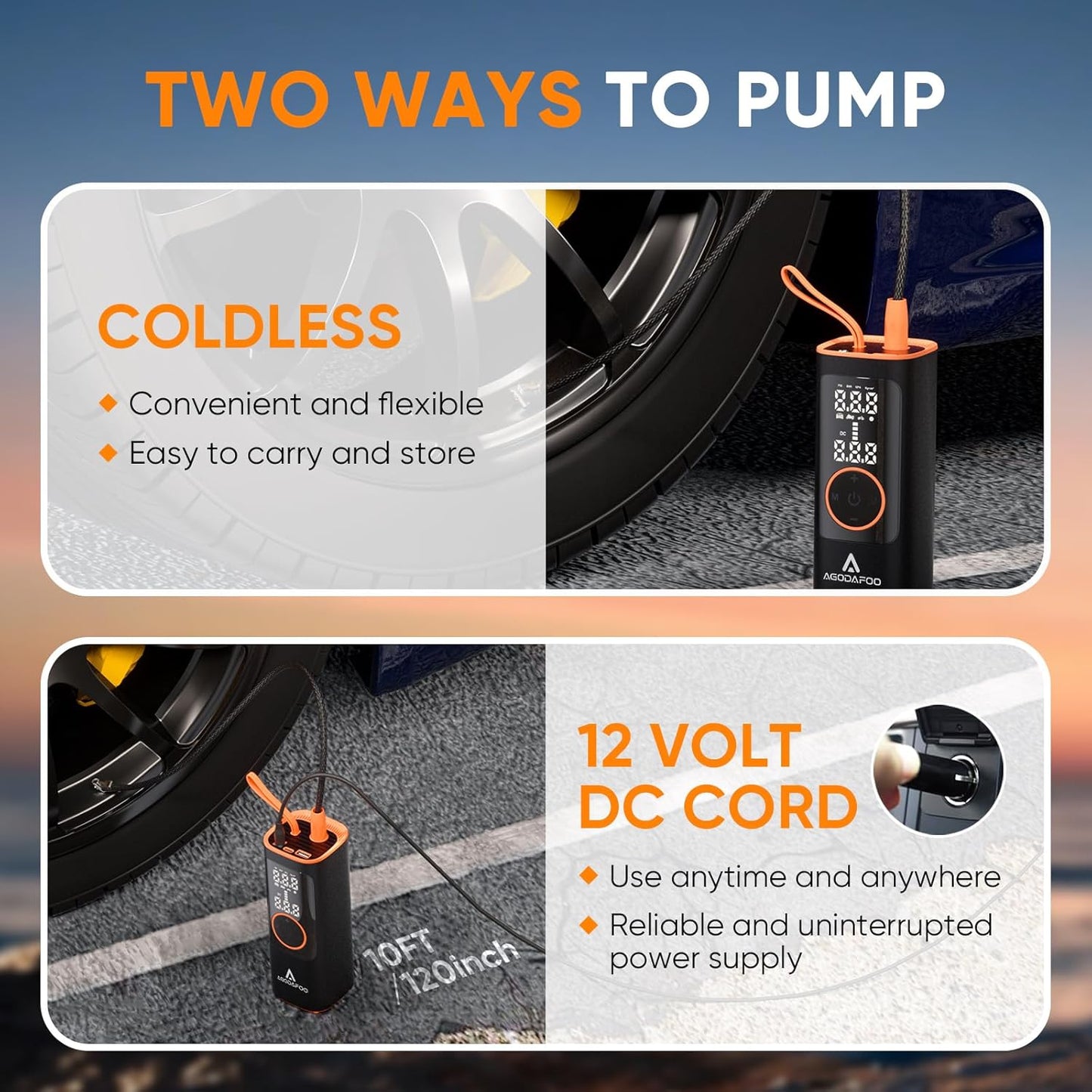 Tire Inflator Portable Air Compressor, 4X Faster 150 PSI Inflation Air Pump for Car Tires, 12000mAh Cordless Bike Pump with Pressure Gauge, Auto Shut-Off Pump for Car, SUV, Motorcycle, Bike, Balls