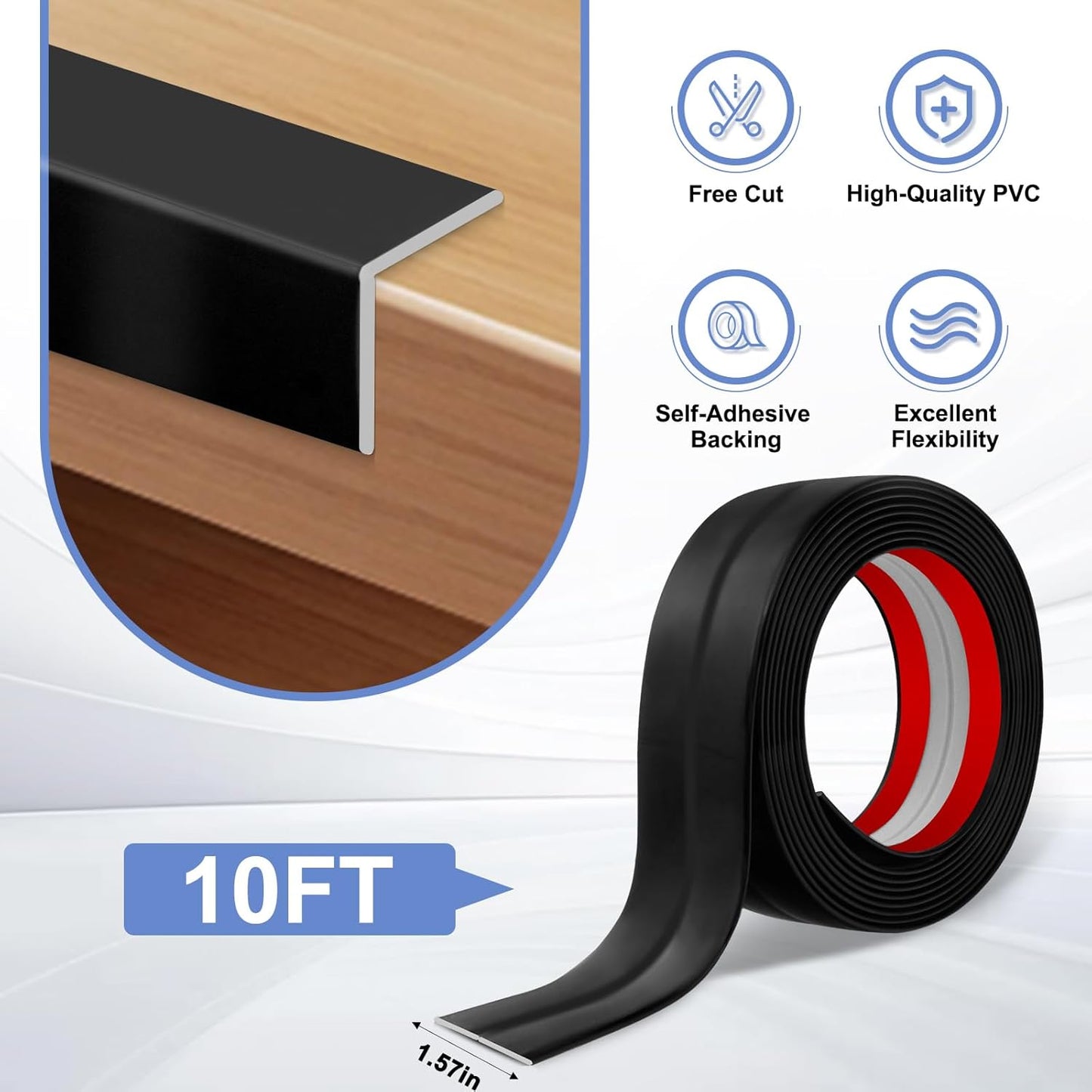 Wall Corner Protector Moulding Trim Peel and Stick Wall Corner Guards Trim Flexible Self Adhesive Edge Protector Moulding, 1.6 in x 10 Ft, Black