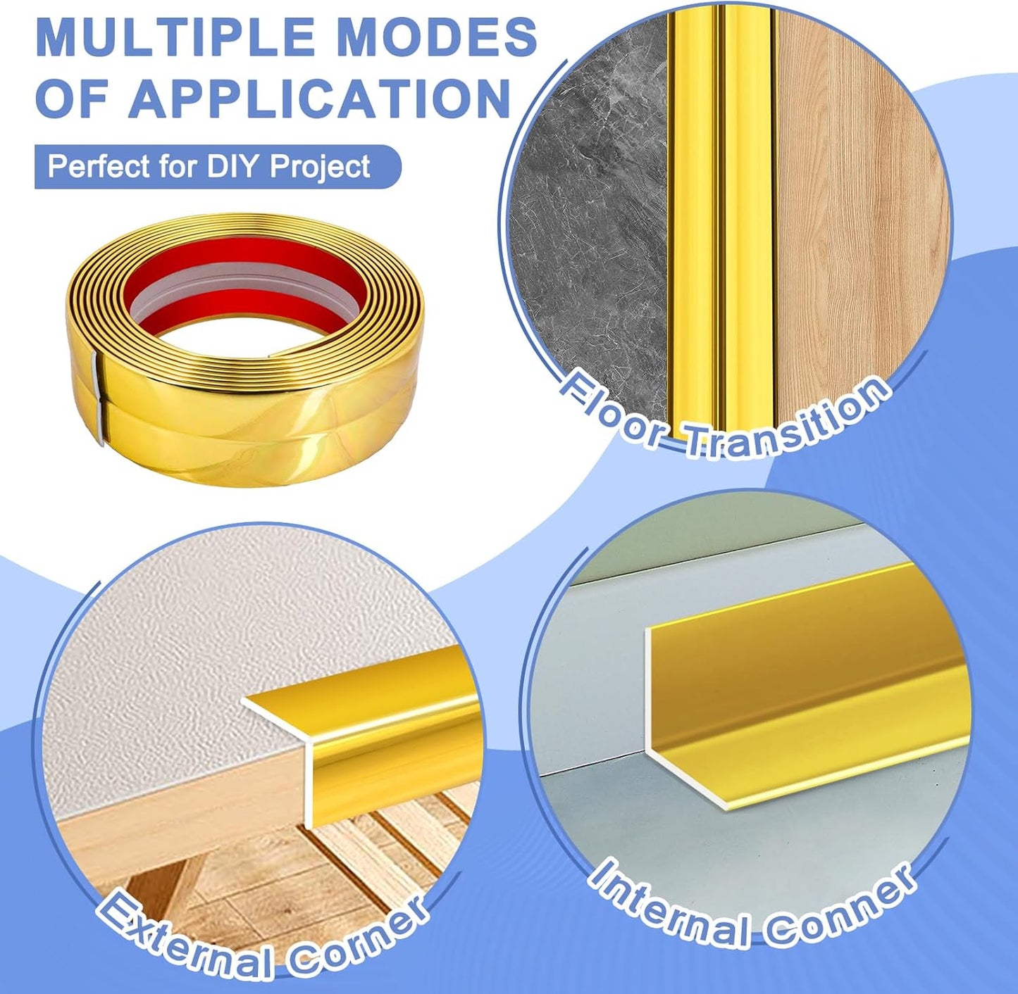 Wall Corner Protector Moulding Trim Peel and Stick Wall Corner Guards Trim Flexible Self Adhesive Edge Protector Moulding, 1.6 in x 40 Ft, Gold