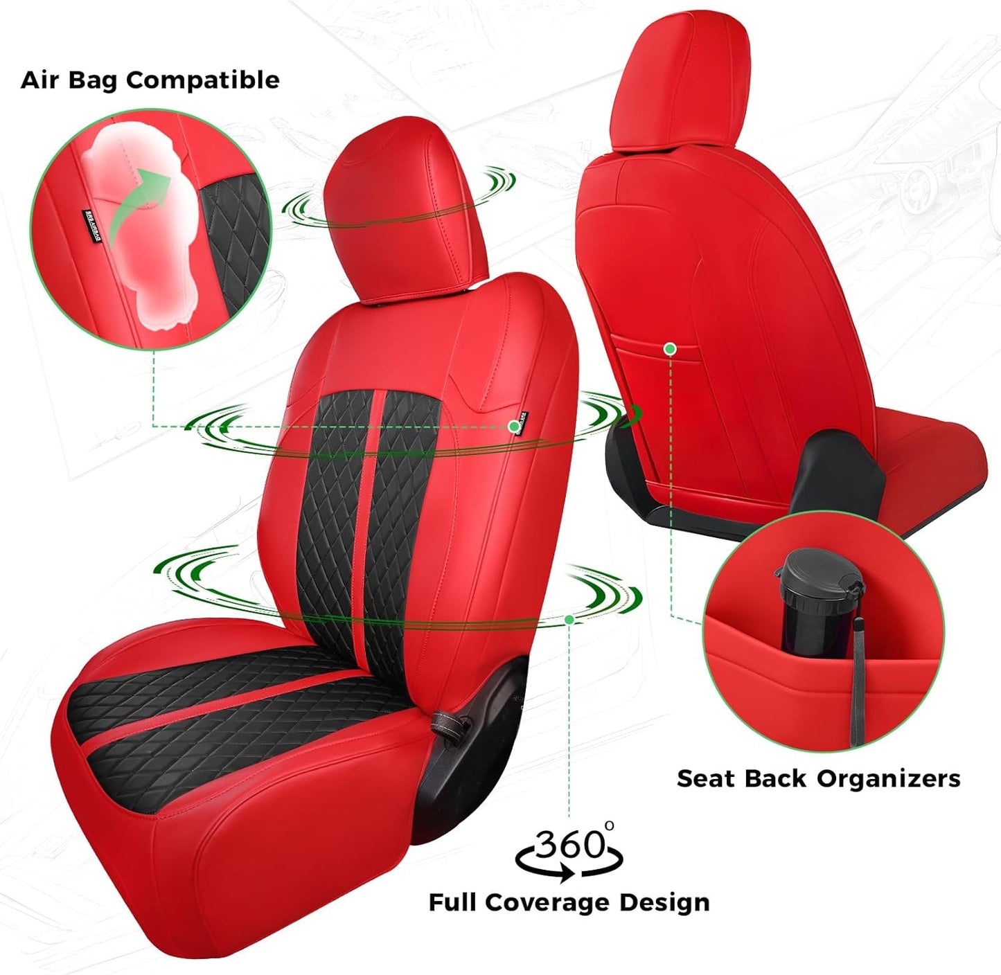 for Jeep Wrangler Seat Covers 4Door JK 2013 2014 2015 2016 2017, Custom Fit Car Seat Cover Full Set, Luxury Leather Seat Protectors, Waterproof SUV Interior Cushions Accessories, Red Black