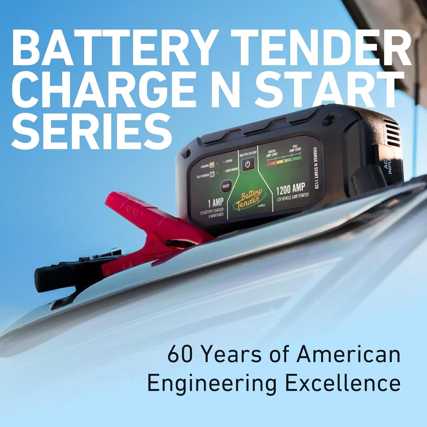 Battery Tender Charge N Start 1100 - Smart 12V/1 AMP Battery Charger and 1000 AMP Jump Starter Combo | 2-in-1 Battery Maintainer for Cars, Motorcycles, ATVs (USA Engineered)