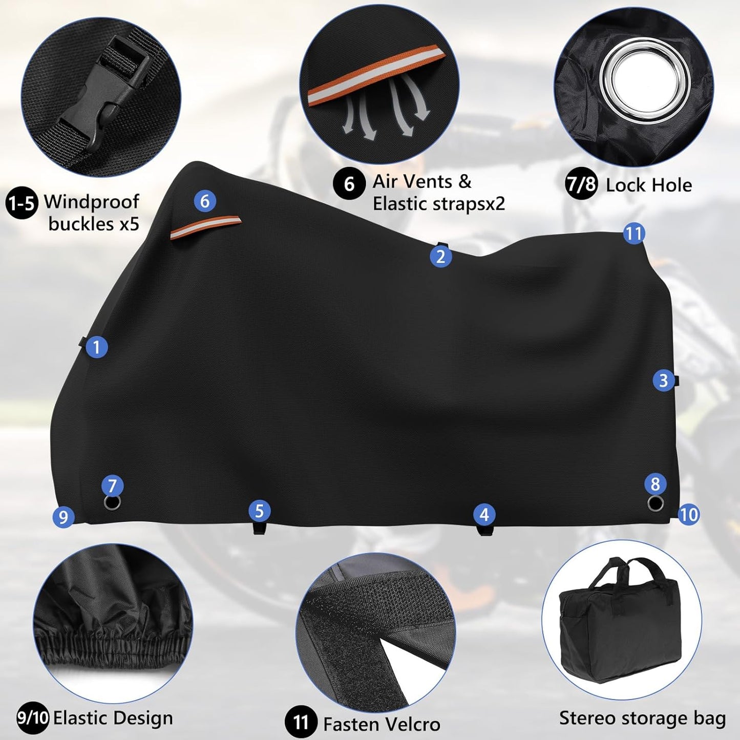 STARTWO Motorcycle Covers with Side Box Waterproof Outdoor for Harley Davidson Touring Models Road King,Road Glide,Street Glide,Heritage Classic,Electra Glide, and Most Motorcycles 98"x43"x55" Black