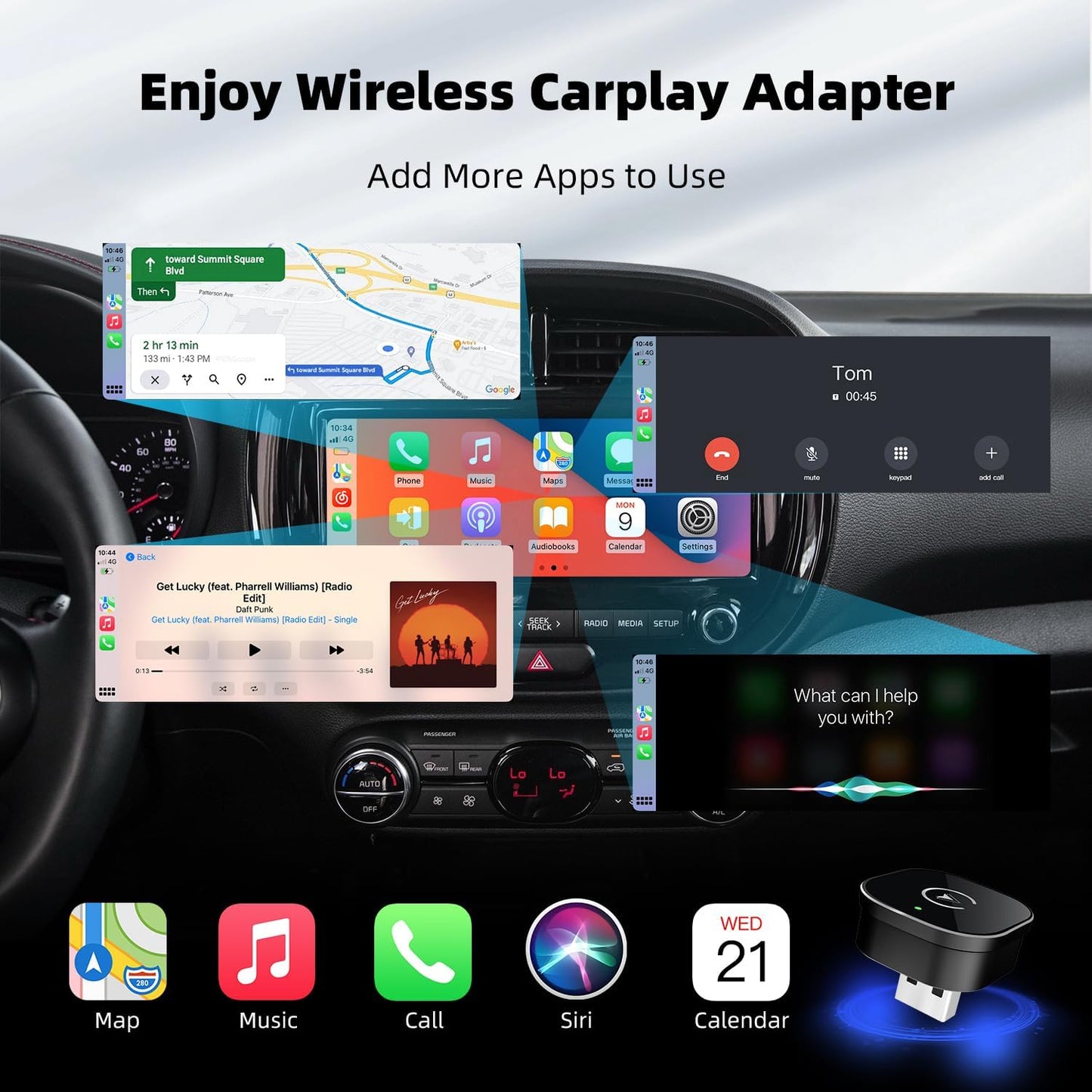 Wireless CarPlay Adapter for iPhone, Mini USB Design for Cars with Wired CarPlay, Fast Connection,5.8GHz WiFi,No Delay, Compatible with iOS 10+ & iPhone 6+, USB/Type C,Plug and Play (Black)