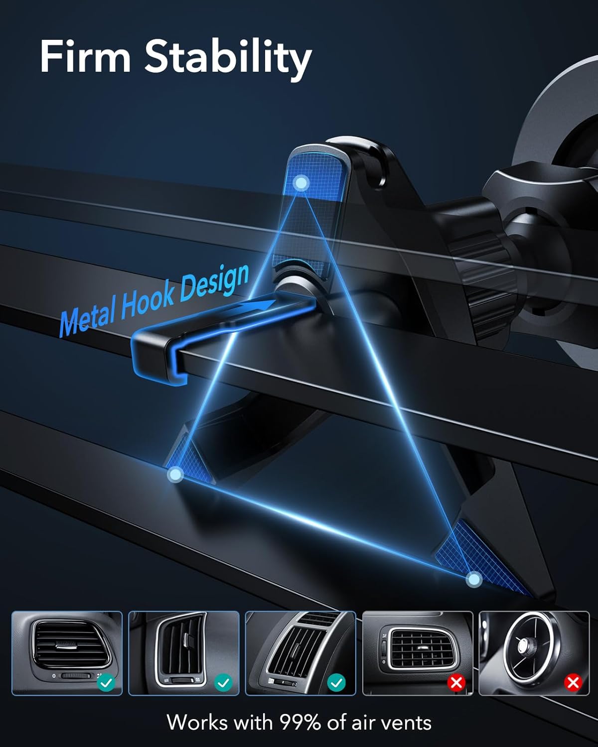 ESR for MagSafe Car Mount, Air Vent/Dashboard Magnetic Phone Holder for Car,Car Phone Holder Mount for iPhone 16/16e/15/14/13/12/Samsung, All Smartphones(2 Metal Rings included),Charging Not Supported