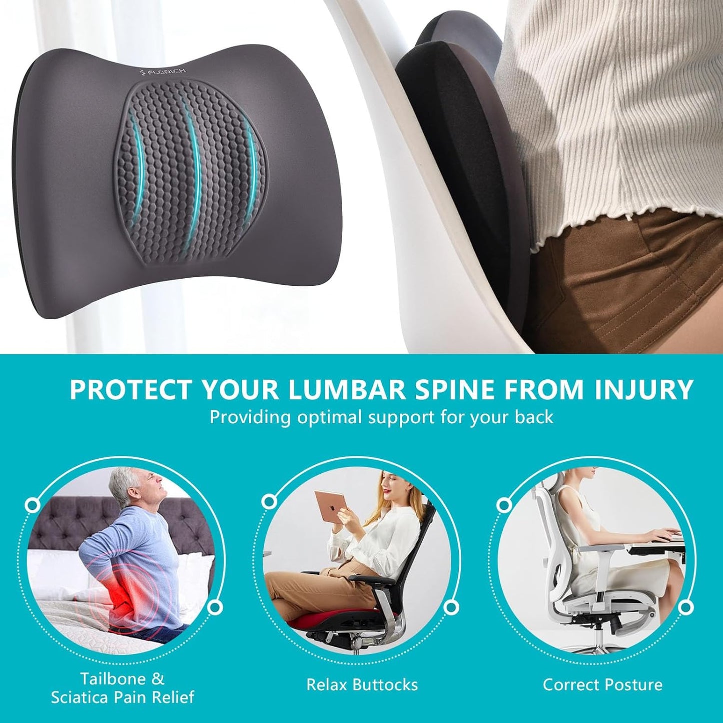 FLORICH Car Seat Cushion and Back Support for Office Chair Memory Foam Chair Cushions Pressure Relief Seat Pads with Gel Massage Point Lumbar Support Relief Sciatica & Tailbone (Grey)