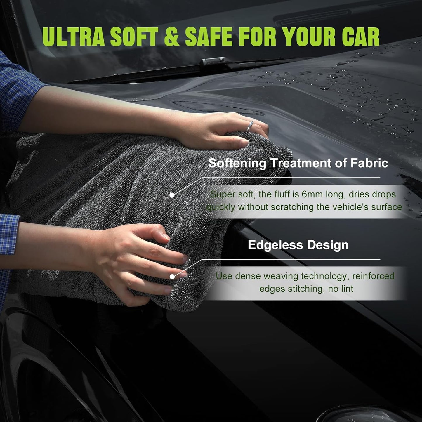 2 Pack Car Drying Towel, Microfiber Towels for Cars (36" x 24"), 1300 GSM Ultra-Absorbent, Streak Free, Premium Double Twisted-Loop Drying Towels Car Detailing with Car Wash Mitt for SUV, RV, Truck