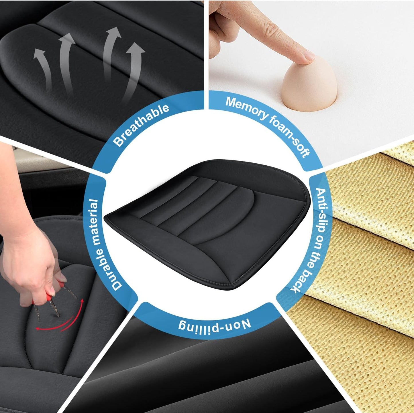 Car Seat Cushion Chair Cushions, 1.2in Memory Foam Pressure Relief Seat Cushion for Car, Non-Slip Design Car Truck Seat Cushion for Driving, Ergonomic Chair Seat Pad for Office Gaming Wheelchair