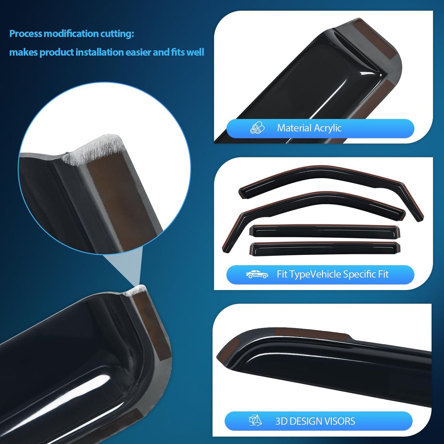 Nilight in Channel Window Deflectors for Toyota Tundra 2022 2023 2024 2025 Crew Max Vent Window Visors, Rain Guards-4PCS