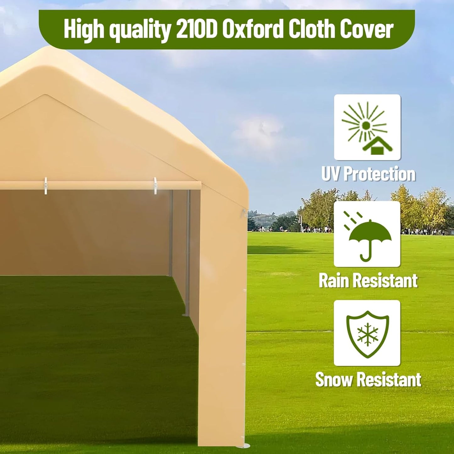 10 x 20ft Heavy-Duty Carport with Roll-Up Windows & Removable Sidewalls & Doors Thickened Wind Ropes, Ground Nails, Portable Car Tent Garage for Cars, Trucks, Boats, 180G Durable Tarp Cover,Yellow