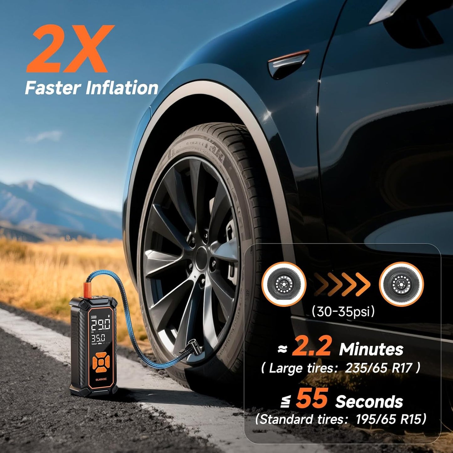 OlarHike Cordless Tire Inflator Portable Air Compressor, Quick Inflation, Air Pump for Car Tires, Pickup Truck, Motorcycle, Bicycle, Balls, Electric Pump with LED Light & Digital Pressure Gauge