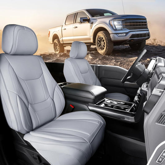 Coverland Custom Car Seat Covers Compatible with Ranger, Titan, Ram 1500 - Premium Leather Non-Slip Memory Foam Waterproof Custom Fit Interior Protector Front Seat-Gray [See Size Chart-Size A20]