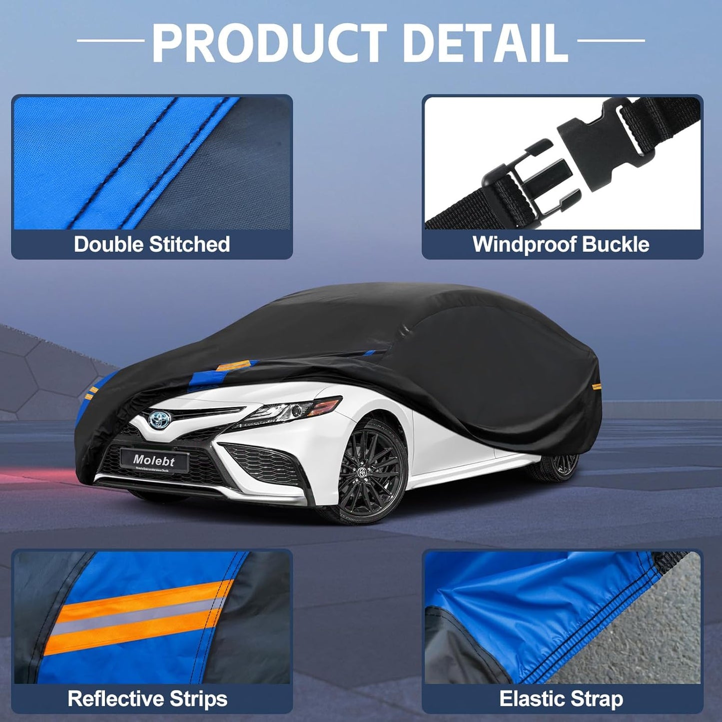 Car Cover Waterproof All Weather for Automobiles, Full Exterior Covers for Sedan & Coupe (201-208 inch) Universal Fit for Chrysler 300, Benz S-Class, etc. Rain Winter Sun Snow Protection.