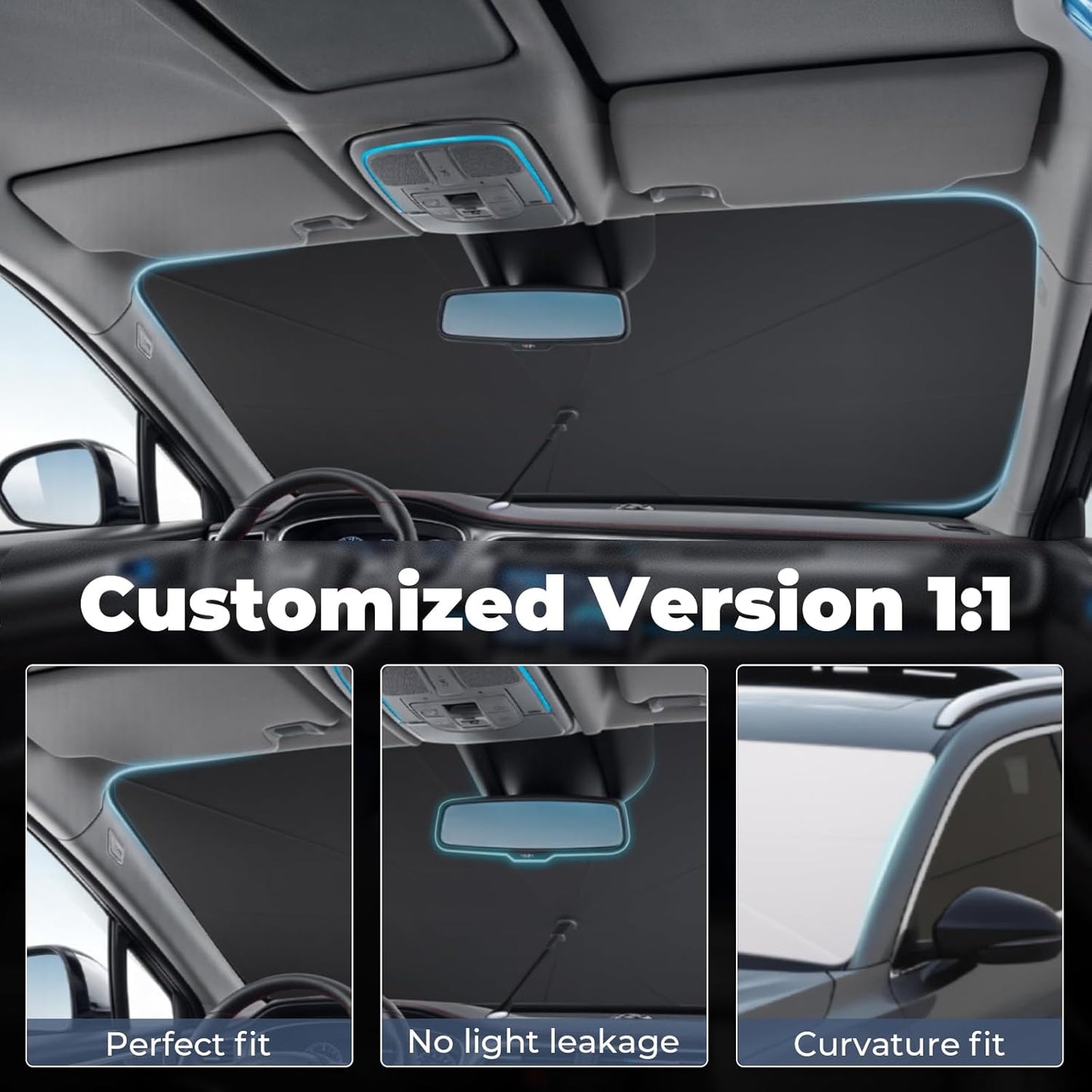 Windshield Sun Shade Umbrella: for Toyota 4Runner-2010-2025 - Front Car Window Shades - Double Thickened Foldable 4-Runner 2023 2024 Sunshades Block UV Keep Cool