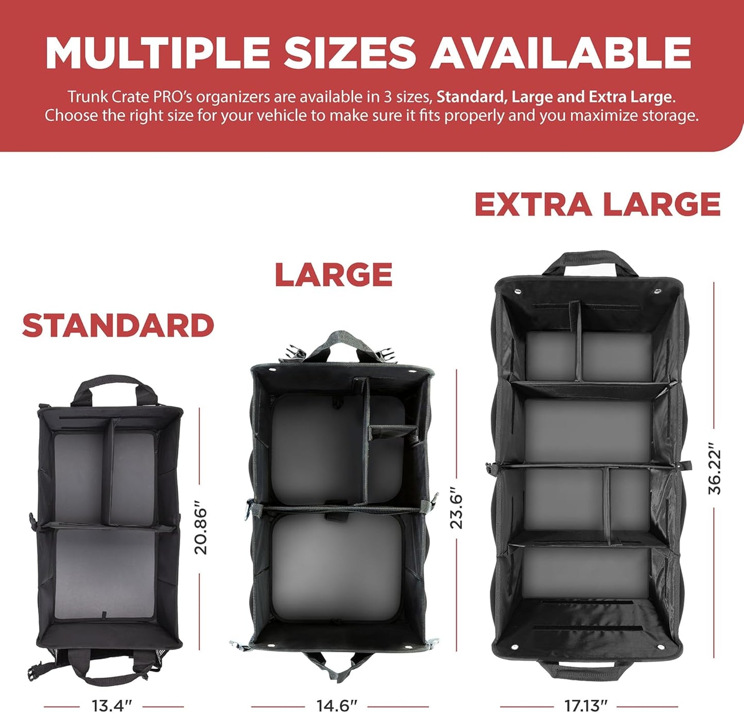 TRUNKCRATEPRO Red Car Accessories Trunk Organizer For Car, Suv Premium Multi Compartments Collapsible Portable Car Organizer For Women W 2 Adjustable straps, non-skid bottom (Large Capacity)