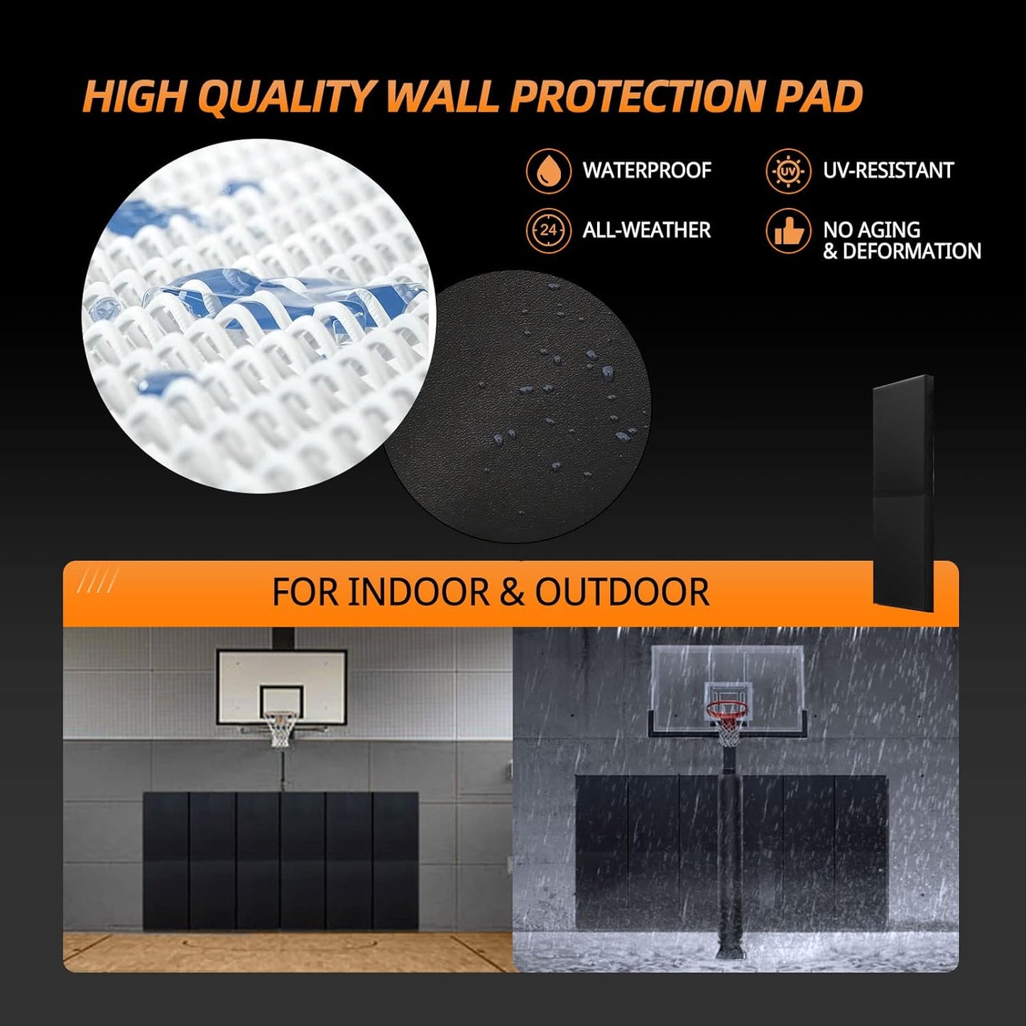 PROGOAL 2"/4" Thick Foam Protection Wall Pad，Gym Basketball-Court Protectors，Durable Waterproof Padding for Wall-Mounted Basketball Hoops(60" L x 20" W)…