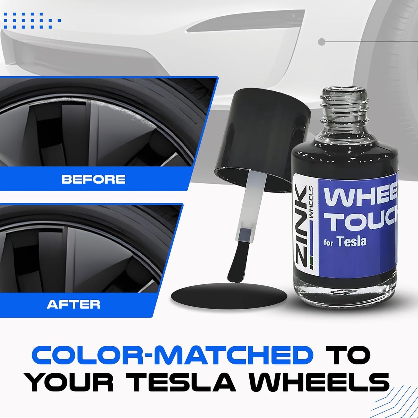 Premium Tesla Wheel Curb Rash Repair Kit for Model Y 19-inch Dark Gemini Rims - DIY Kit with Color-matched Touch Up Paint - Made in USA