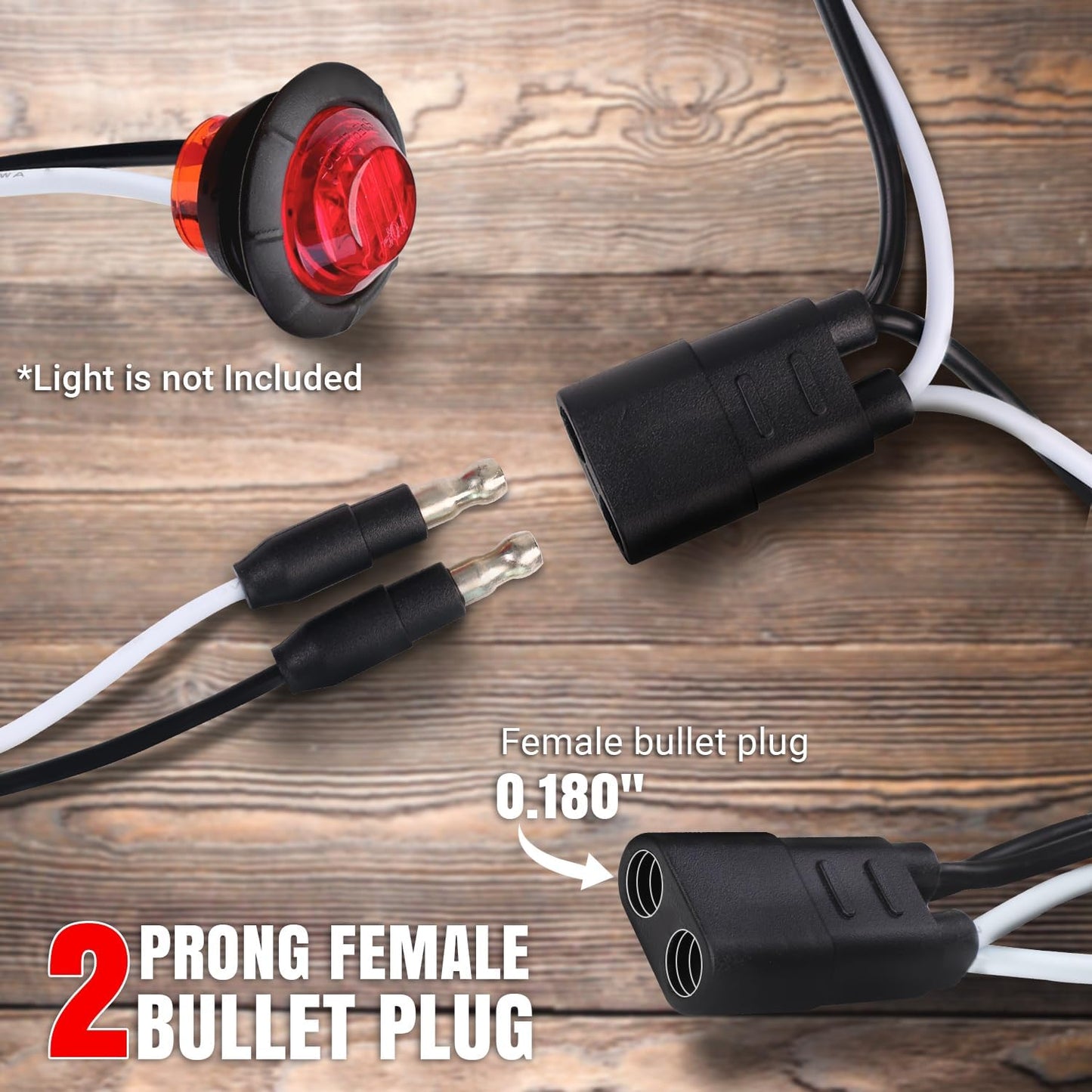 TMH 50 Count 2-Prong Wire Harness Roll Double Female Bullet Plug 18 Gauge - 6.5" Spacing for LED Marker Clearance Lights Hassle-Free Installation