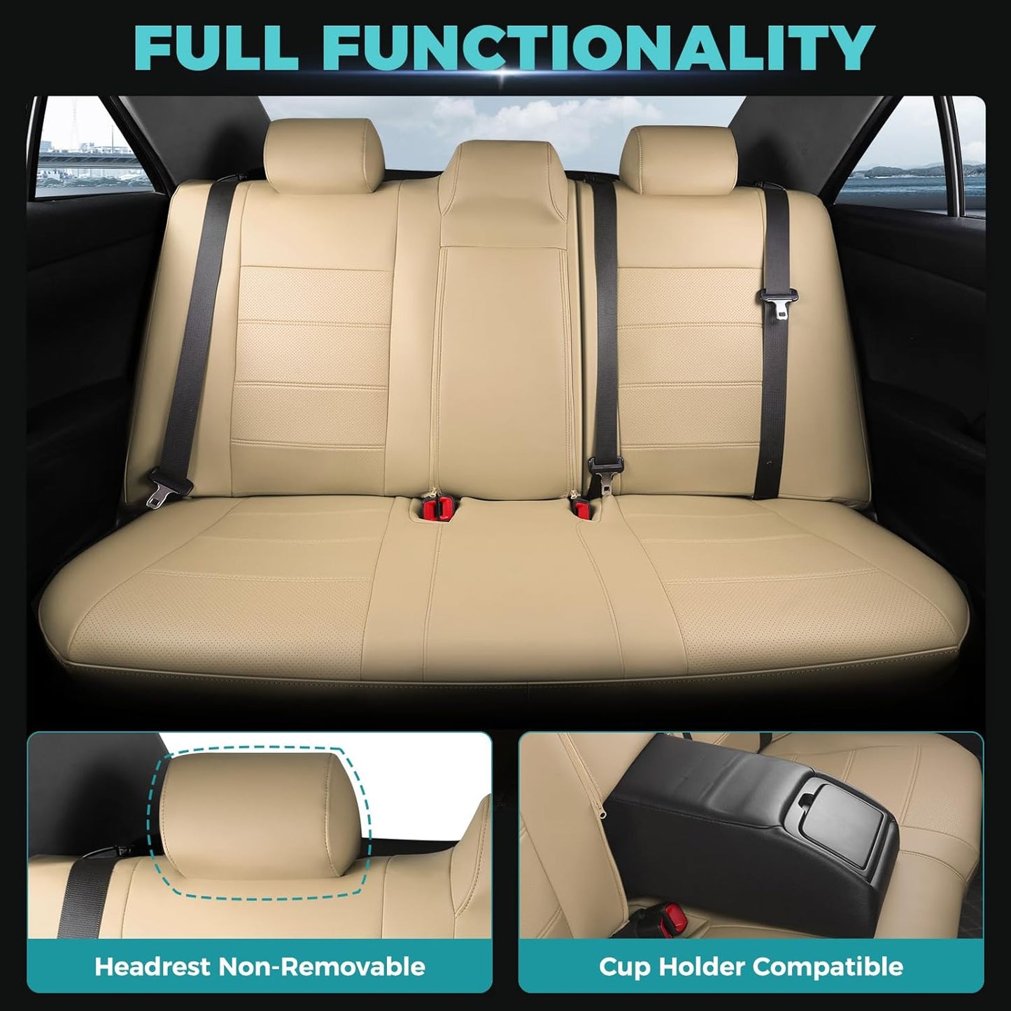 for Toyota Camry Seat Covers SE XSE SE Sport 2012 2013 2014 2015 2016 2017 - Custom Fit Car Seat Covers Full Set, Waterproof Breathable Leather Seat Covers for Cars, Beige Not for Hybrid