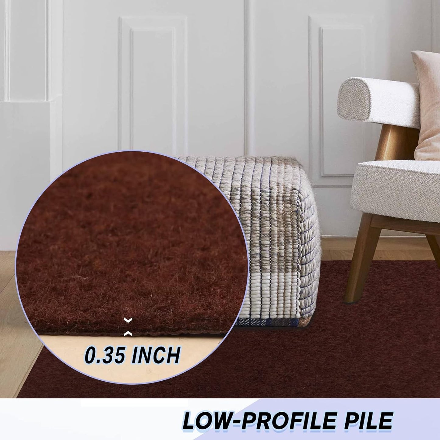 Custom Size Backed Non-Slip Area Rugs Runner, Easy Clean, Waterproof Runner Rugs for Hallway Entryway, Kitchen, Laundry, 3FT x 13FT, Brown