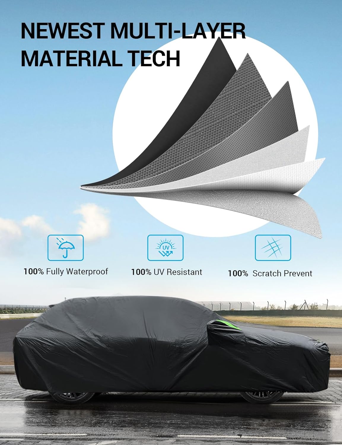 Proadsy 2025 Upgrade Car Cover for Nissan Rogue 2020-2024 2025, Waterproof All Weather, Windproof Snowproof Rain Hail Sun UV Dust Snow Protection Full Outdoor Indoor Exterior Car Covers