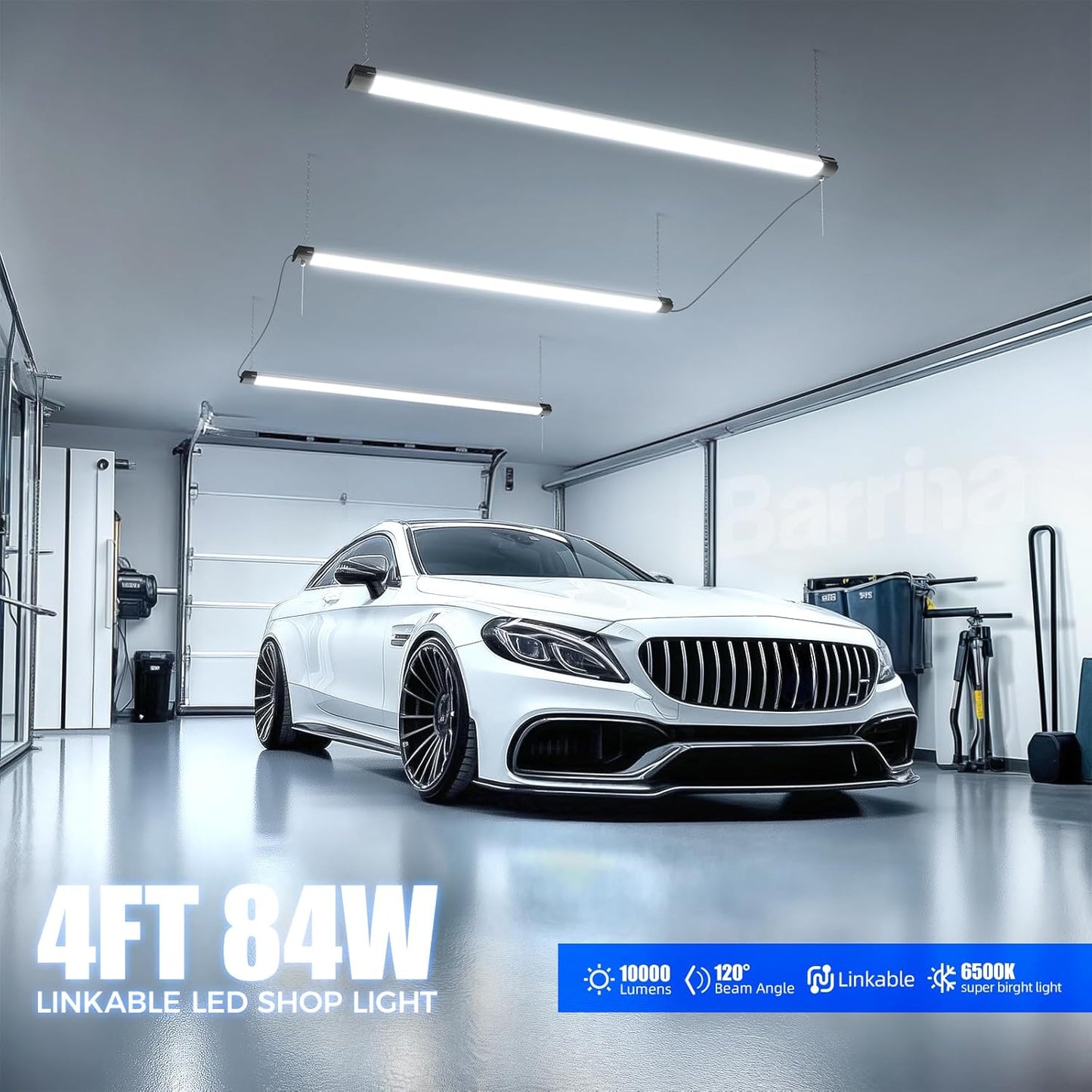 Barrina BS84 LED Shop Lights for Workshop 4FT, 84W, 10000LM, 6500K Utility Shop Lights, Pull Chain ON/Off, Hanging or Flush Mount, ETL, 6 Packs