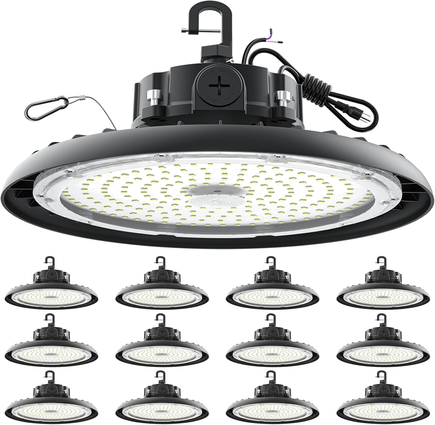 High Bay Lights LED UFO Light 240W LED Shop Lights 6000K IP65 Commercial Bay Lighting Fixture 43200 LM Super Bright, 5ft Cable Plug & Play for Warehouse Factory Garage Workshop Barn 12 Pack