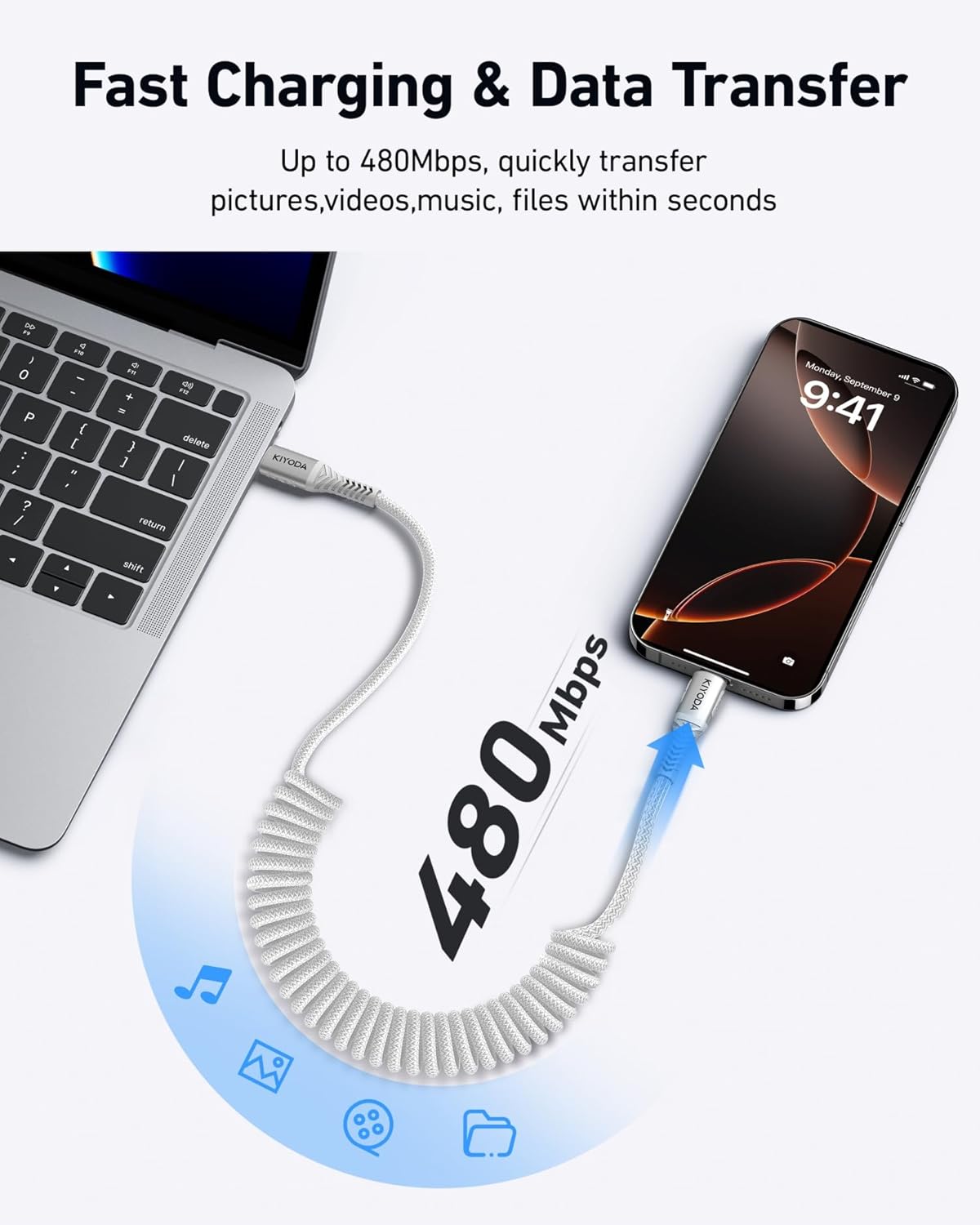 USB C to C Cable 6ft for Car, Coiled Braided USB Type C Cable 66W Fast Charging Cord USBC Cables Compatible with iPhone 16 15 Pro Max, iPad, Samsung Galaxy, Google Pixel Phones-Silver 2Pack