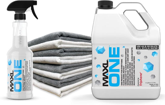 MAXLONE ™ Car Spray with Triphene® Technology, Quick Spray & Wipe Waterless Detailer - Clean, Shine, Protect Paint, Glass, Wheels, Trim Without Pre-Washing (20oz, 1 Gallon with 8 Micro Fiber Cloth)