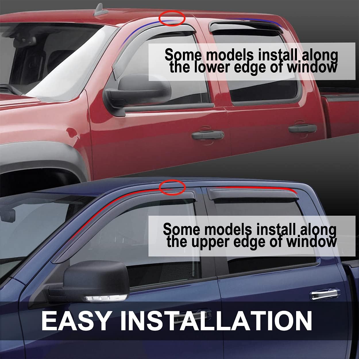 Side Window Wind Vent Deflector, 4pcs Outside Mount Style Tape-On Nice Rain Guards Set, Window Visor fit for 2009-2020 Dodge Journey 94072