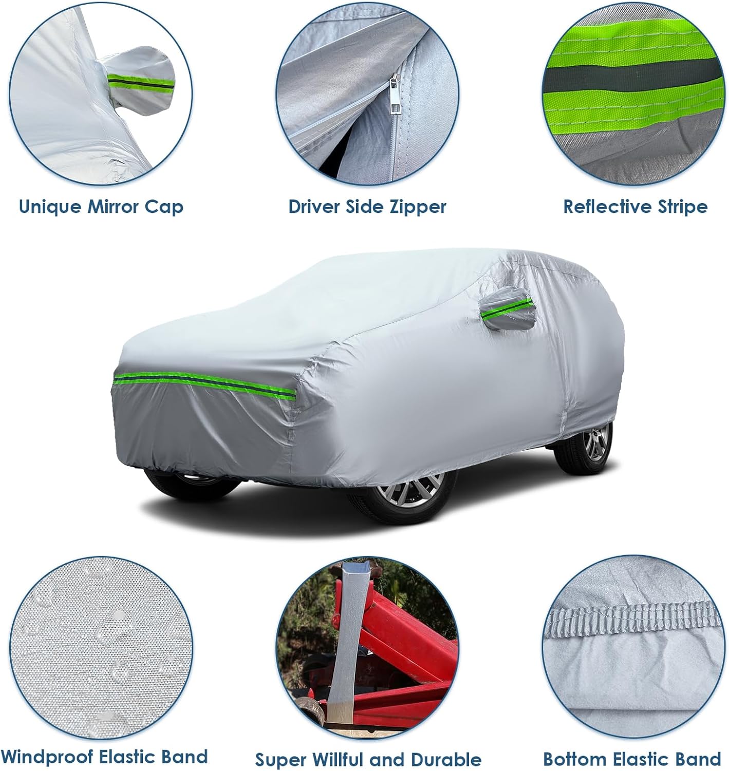 AUQDD 6-Layers Premium MPV Car Cover Waterproof All Weather Weatherproof UV Sun Protection Snow Dust Storm Resistant Outdoor Exterior Custom Form-Fit Full Padded Car Cover with Straps 180"-198" K16