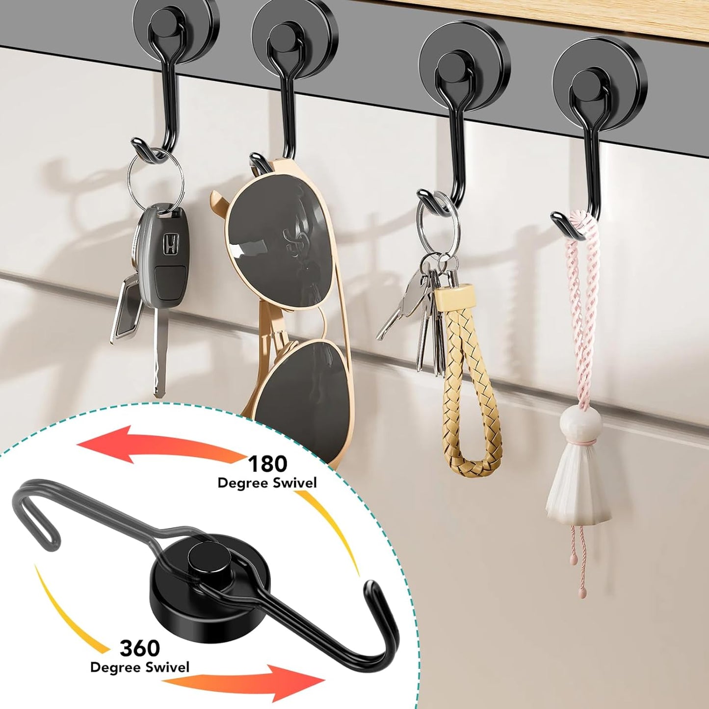 DIYMAG Black Magnetic Hooks, 110LBS Strong Magnetics Heavy Duty, Magnet Hook with Metal Hanger for Hanging Refrigerator Home Kitchen Office, 16Pack