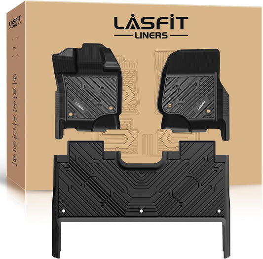 LASFIT Floor Mats for Ford F-150 2015-2025 | F150 Lightning 2022-2025 SuperCrew (Rear w/Fold Flat Storage) Carpet Floor All Weather Car Liners TPE Truck Mats - 1st and 2nd Row, 3pcs Black
