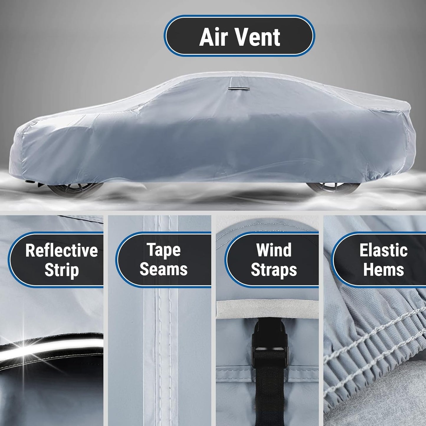 iCarCover Custom Car Cover for Pontiac Executive Wagon (1967-1970) Waterproof All-Weather Rain Snow UV Sun Protector Full Exterior Indoor Outdoor Car Cover (Stripe - Gray/Black)