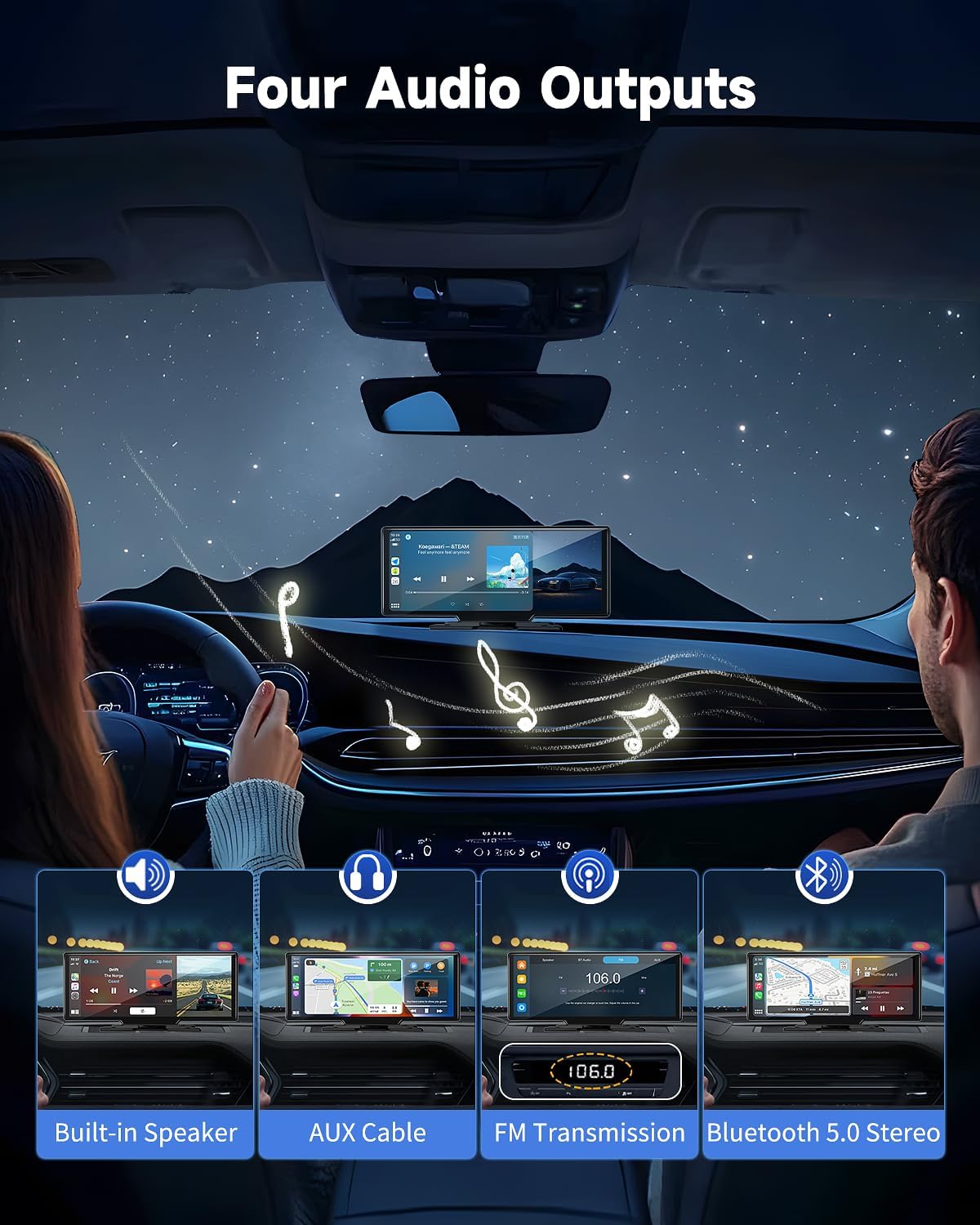 Wireless Carplay Screen for Car - 10.26 Inch Car Stereo Wireless Car Play & Android Auto Touch Screen, with 4K Dash Cam, Backup Camera, GPS Navigation, Voice Control,Bluetooth,Mirror Link,FM