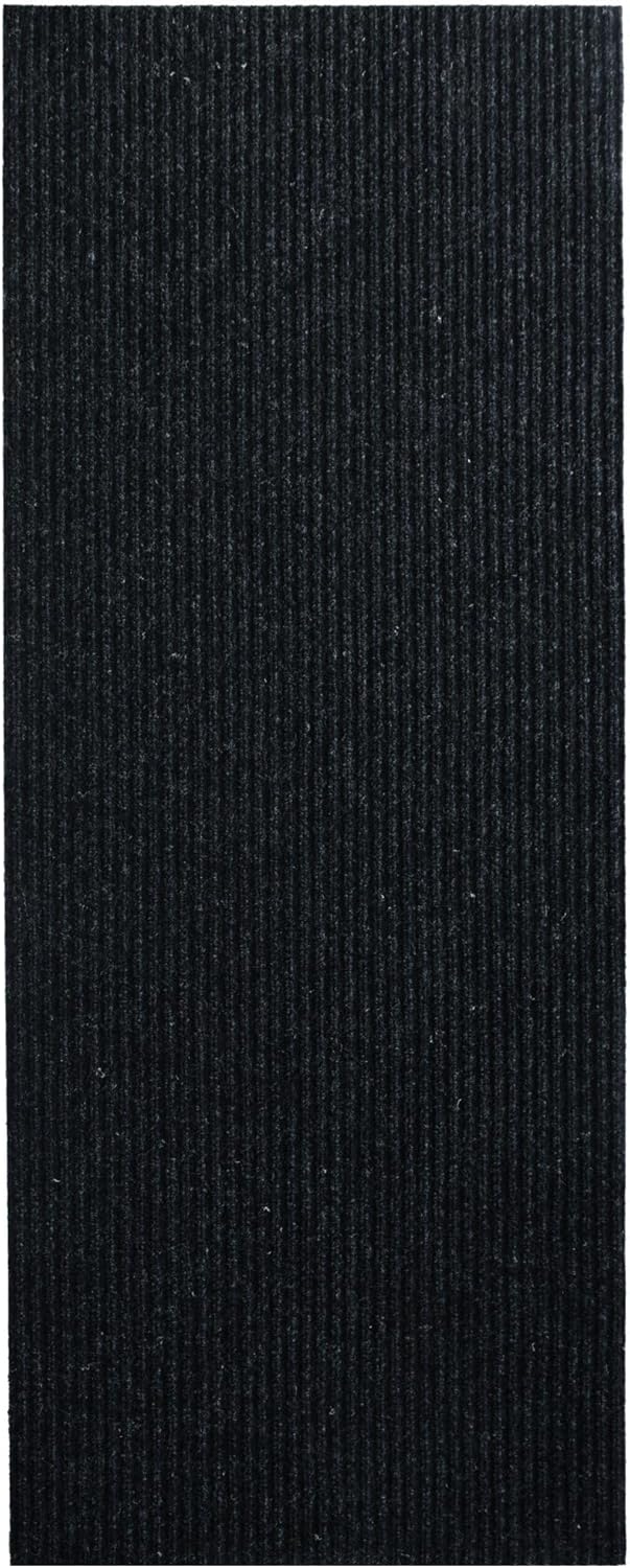 iCustomRug Spartan Weather Warrior Indoor/Outdoor Utility Ribbed Carpet Runner with Non-Slip Thermoplastic Rubber Backing, 28in X 32ft in Black