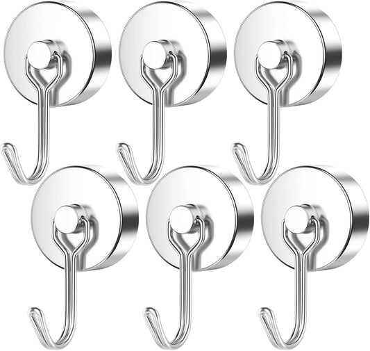 FINDMAG 100lbs+ Magentic Hooks Heavy Duty, Super Strong Magnetic Hooks for Cruise Essentials, Neodymium Magnets with Hooks for Hanging, Camper, Ceiling, Toolbox, Fridge, Beach Vacation, 6 Pack, Silver