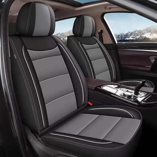 YORKNEIC Leather Car Seat Covers Fit for Hyundai Kona 2018-2025: 5 Seats Full Set Seat Covers - Waterproof Auto Seat Protector Compatible Airbag (Black&Grey)