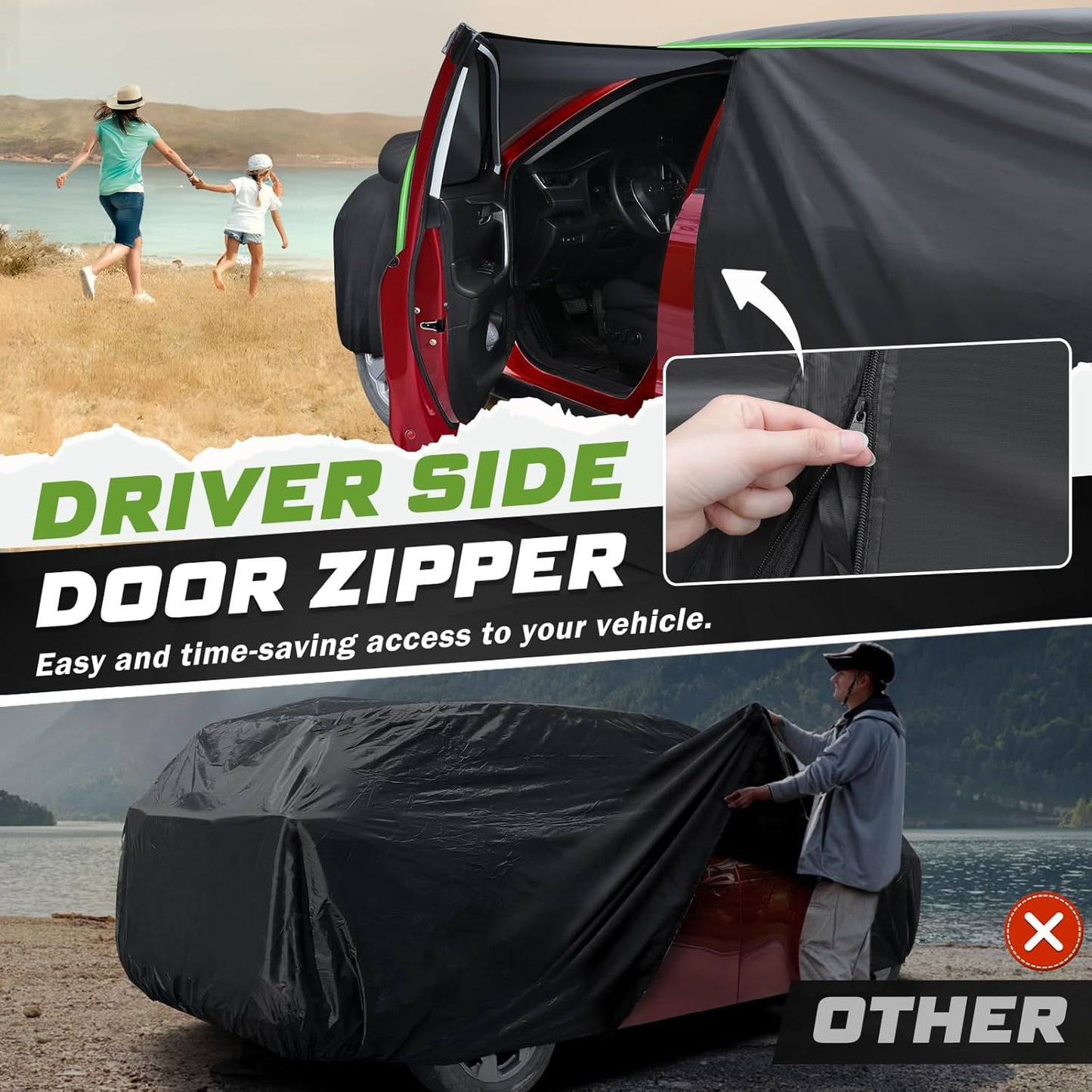 Mixsuper Liner Car Cover for Hyundai Santa Fe 2006-2026, 7 Layers Full Car Cover All Weather Car Covers for Santa Fe, Waterproof Outdoor Cover with Zipper Door Reflective Strips