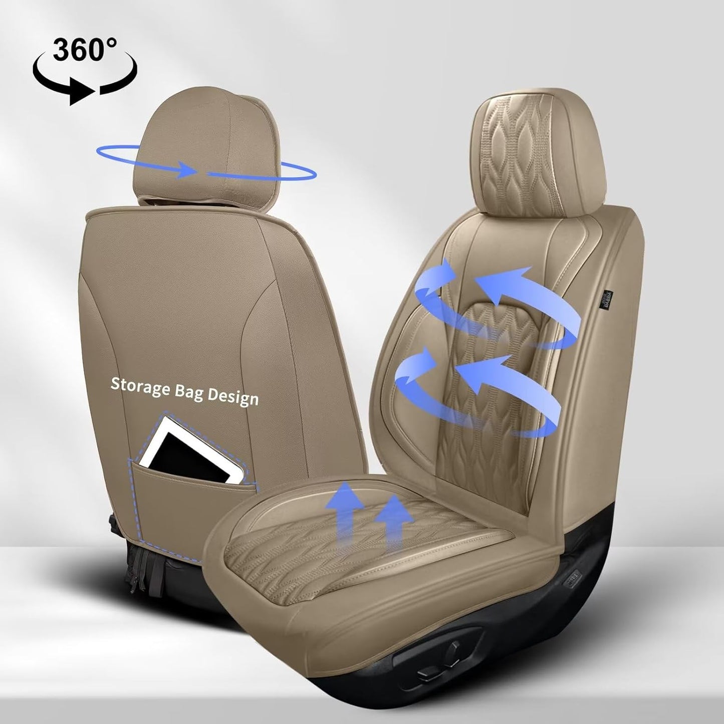 Car Seat Covers Fit for Toyota Camry 2012-2025: Full Set 5 Seats Faux Leather Automotive Seat Covers Waterproof Business Vehicle Seat Cushion Protector （5 Seat, Beige）