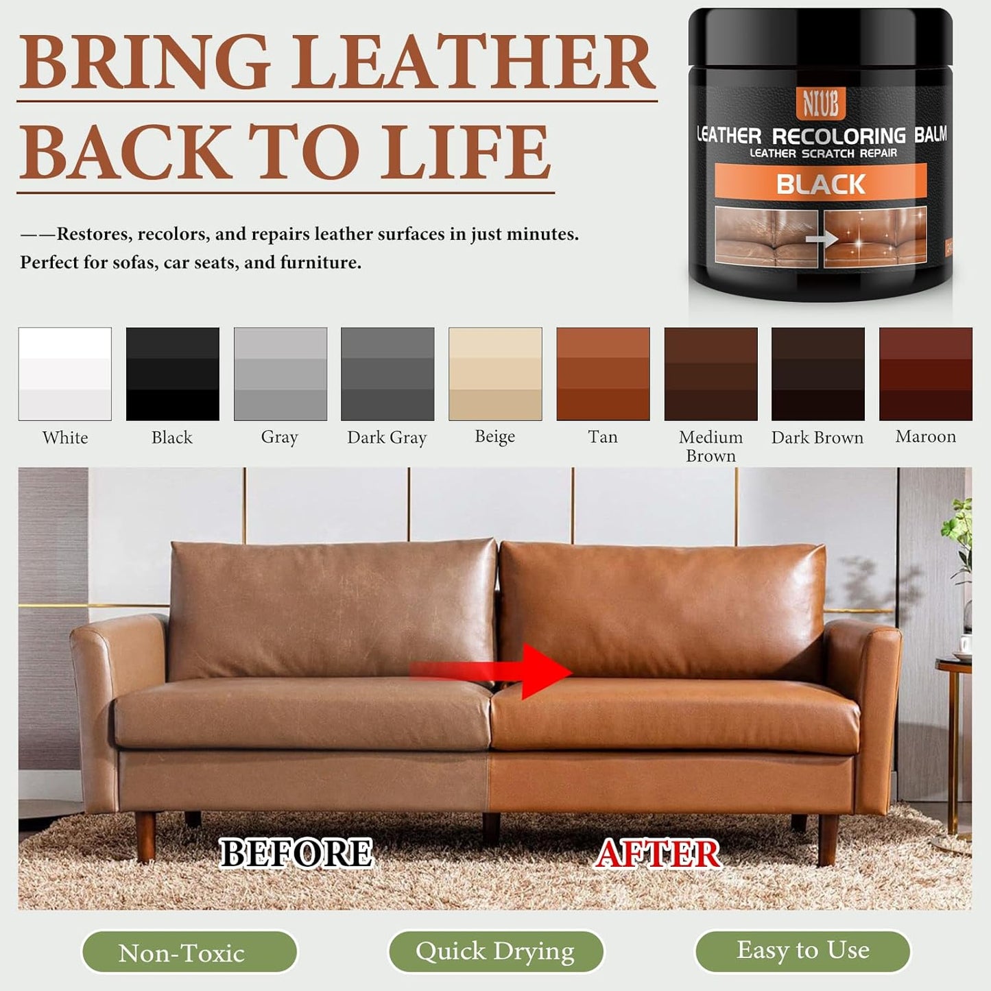 Leather Recoloring Balm Leather Color Restorer Scratch Repair Leather Paint for Furniture Couches Car Seats Shoes Bags Leather Dye and Restorer Restores Faded and Scratched Leather-Maroon